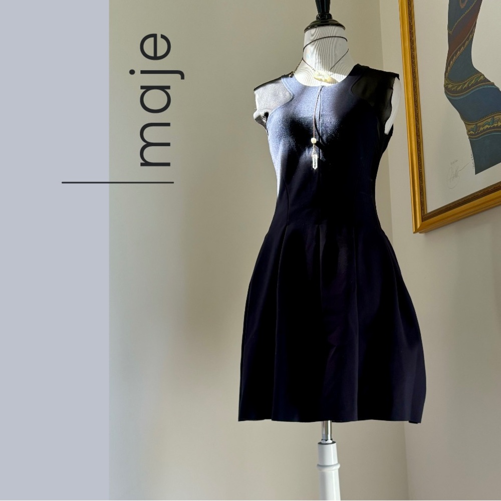 Maje Navy Mesh Insert Mini Dress
